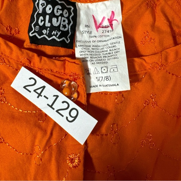 Pogo Club Of NY Girl's 7/8 Orange Twist Tie Front Button Down Blouse - Picture 3 of 3